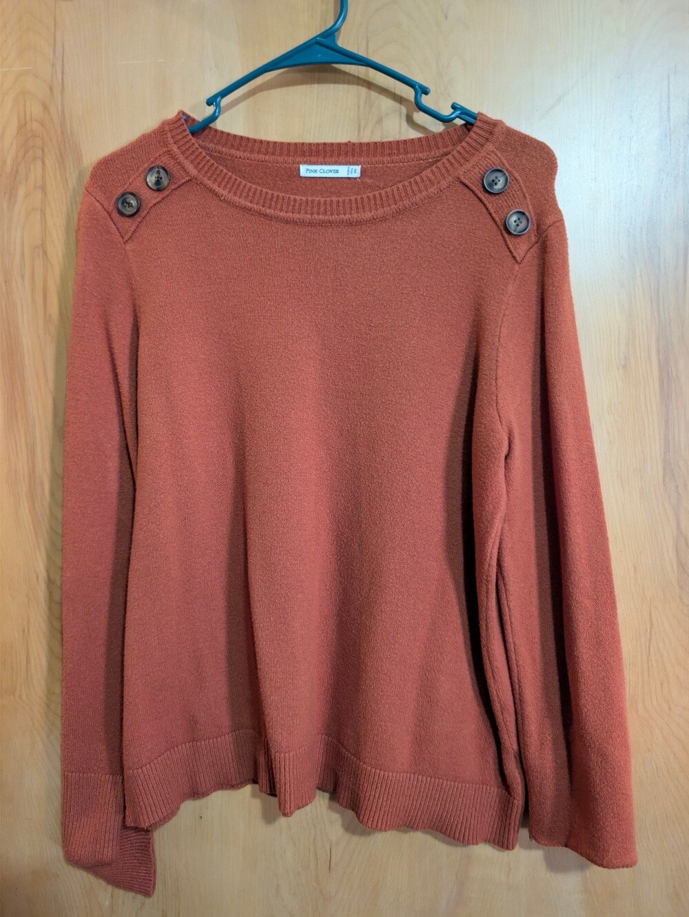 Pink Clover Rust Crewneck Sweater with Shoulder Buttons